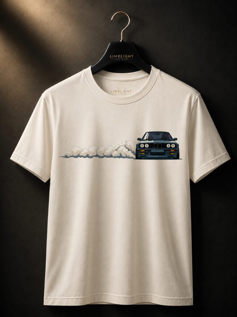 Men’s Drift Car Graphic White Cotton Lycra T-Shirt | Premium Regular Fit Casual Tee