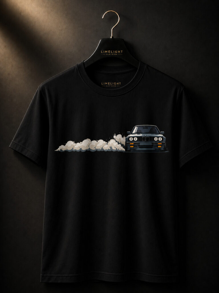 Premium Black Drift Car Graphic Cotton Lycra T-Shirt for Men | Regular Fit | Streetwear Collection