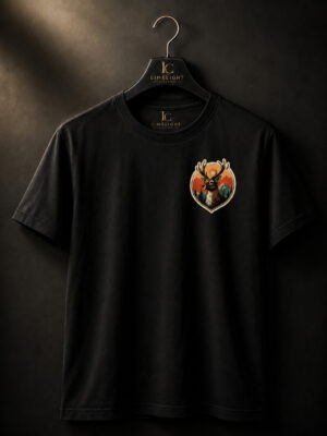 Premium Black Deer Graphic Cotton Lycra T-Shirt for Men | Regular Fit | Nature-Inspired Streetwear