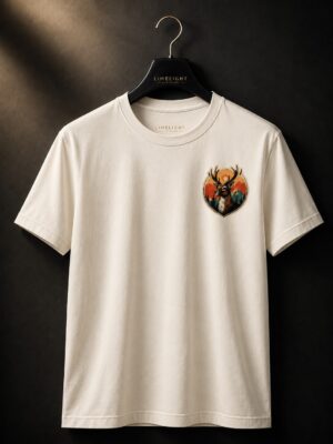Premium White Deer Graphic Cotton Lycra T-Shirt for Men | Regular Fit | Nature-Inspired Streetwear